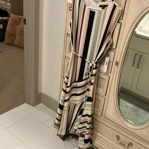 NWT Maggy London Polyester Fully Lined  Vertical Striped Long Dress Size 12